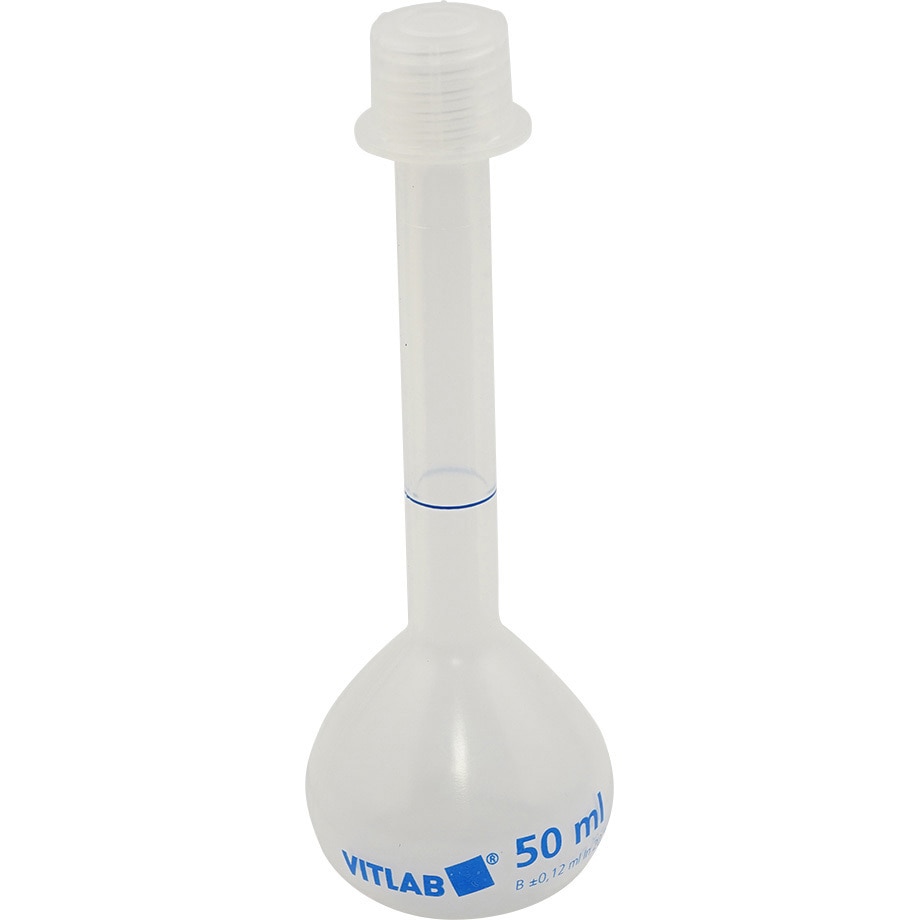 672891(一般校正(英語)) スクリューキャップ付きPPメスフラスコ 英語版校正証明書付 VITLAB 50mL