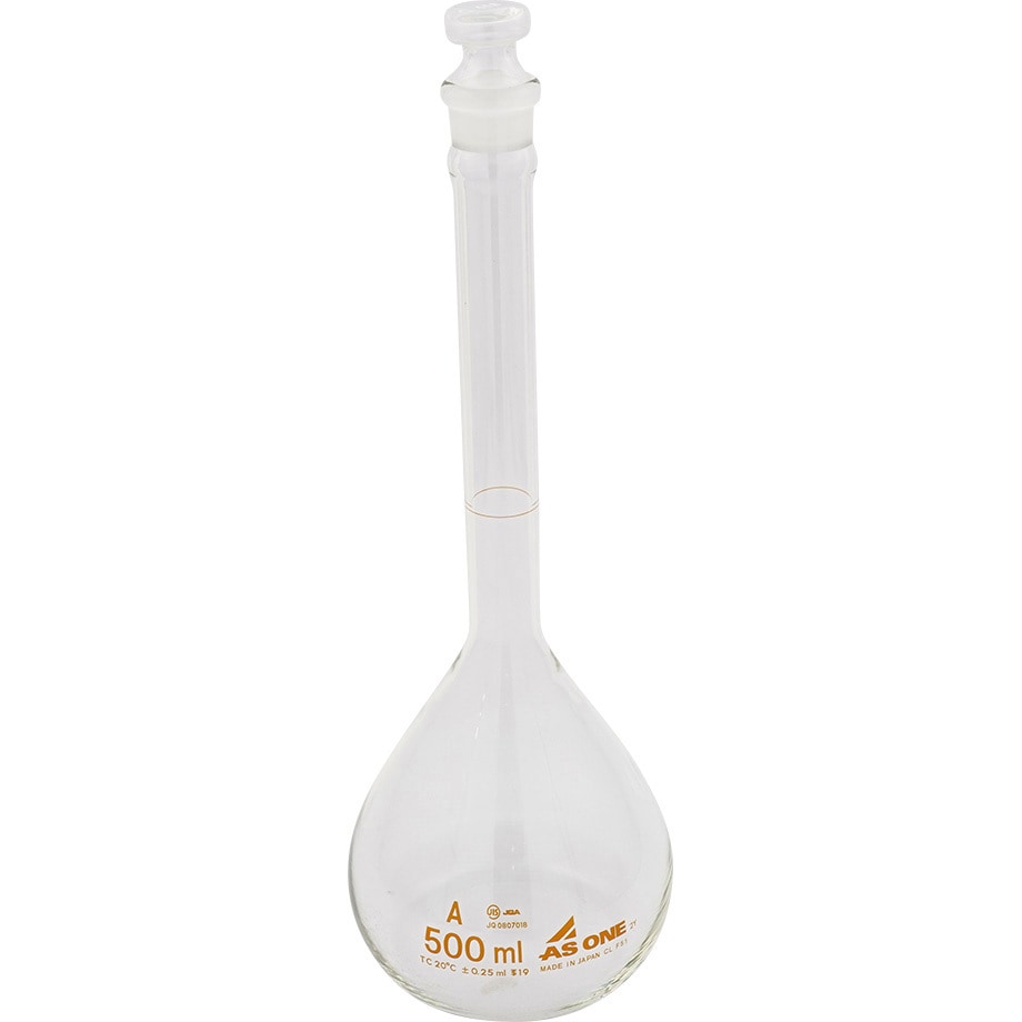 (一般校正(英語)) メスフラスコ 白 英語版校正証明書付 アズワン 500mL