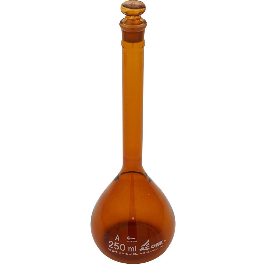 (一般校正(英語)) メスフラスコ 茶 英語版校正証明書付 アズワン 250mL