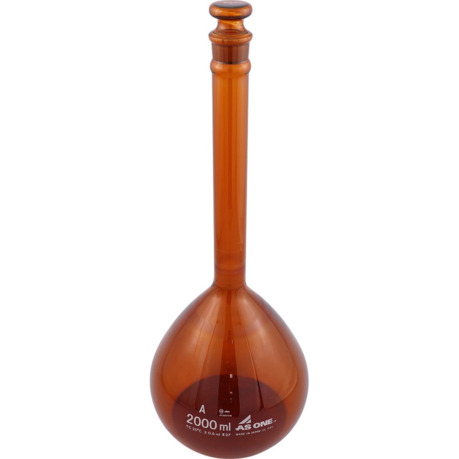 (一般校正(中国語)) メスフラスコ 茶 中国語版校正証明書付 アズワン 2000mL