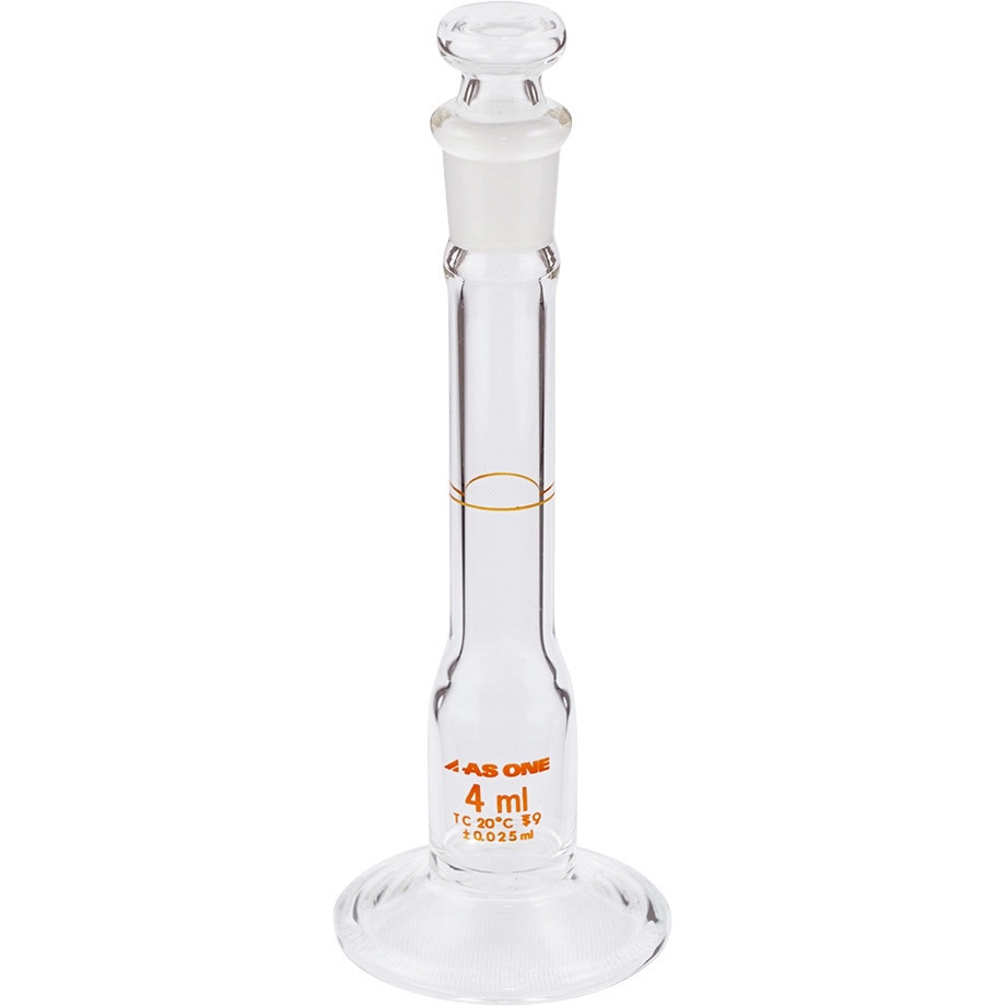 (一般校正(英語)) 台付メスフラスコ 白 英語版校正証明書付 アズワン 4mL