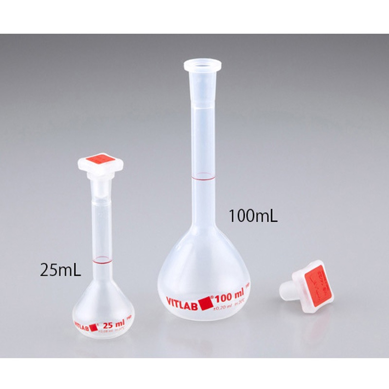 67395(一般校正(英語)) EMユーロPMPメスフラスコ PP栓付き クラスB 英語版校正証明書付 VITLAB 100mL