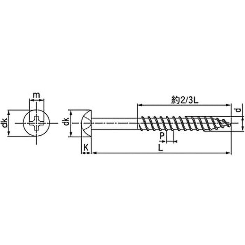 M3.1×13 (+)丸木ねじ(2条胴細)(ステンレス)(小箱) 大阪魂 ねじの呼びM3.1長さ13mm 1箱(2000個)