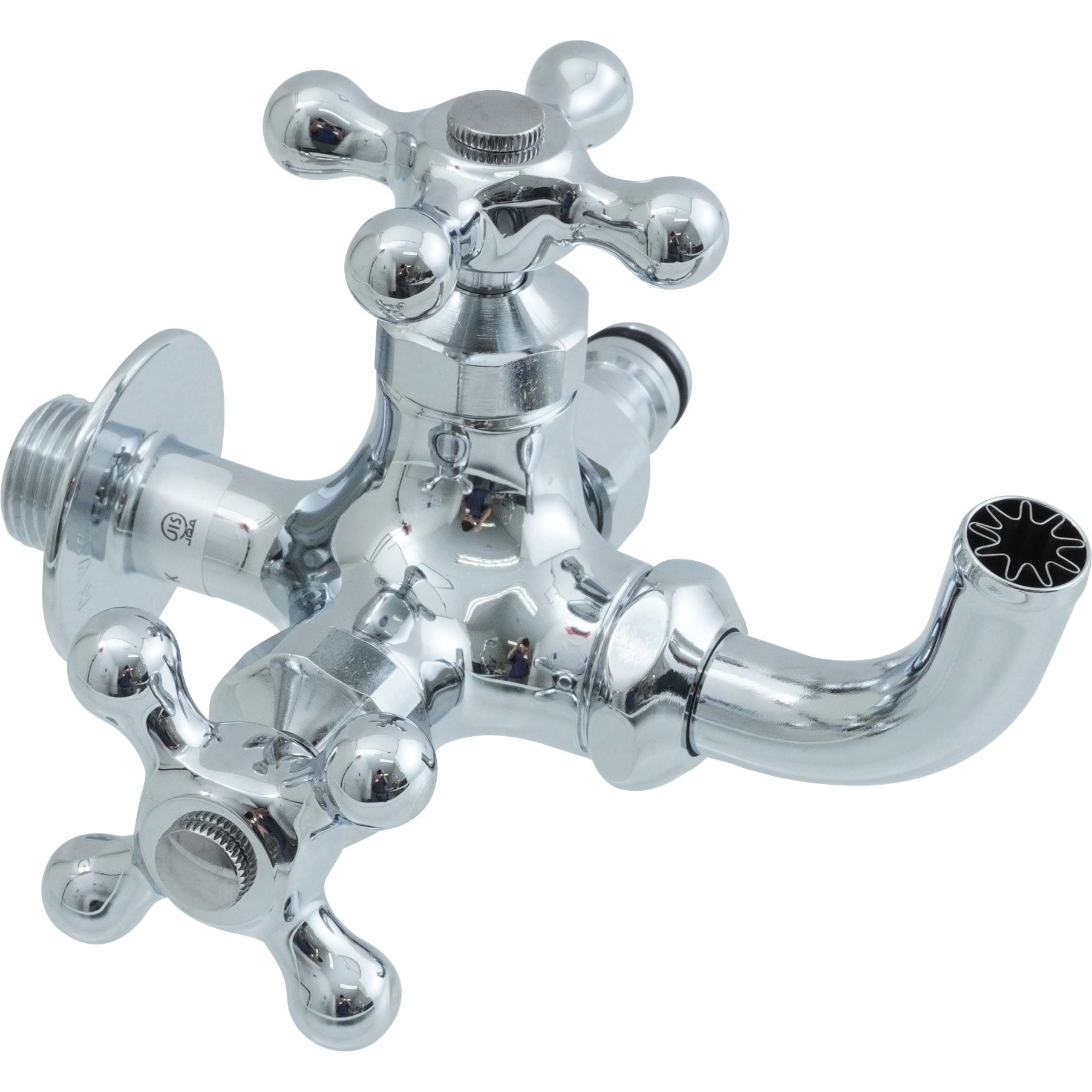 K124CSPJ 屋外ホース接続ニップル付二口横水栓 KVK 吐水口長さ75mm