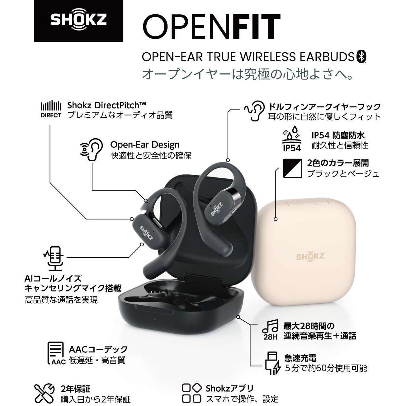 SKZ-EP-000021 OpenFit Shokz Bluetooth 耳かけ型 ベージュ色 SKZ-EP-000021 OpenFit Shokz Bluetooth 耳かけ型 ベージュ色