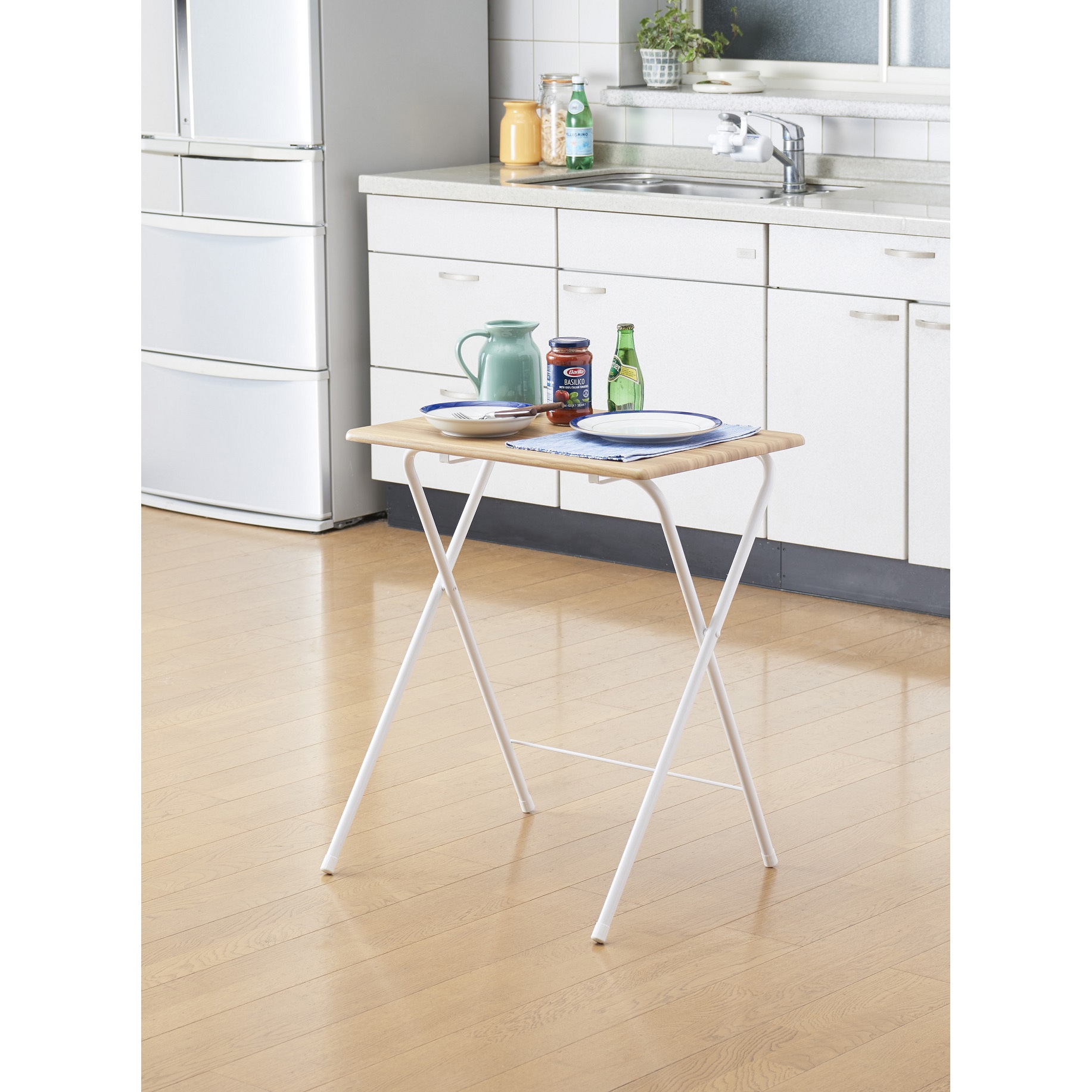 N-7931 フォールディングデスク 6042 パール金属 幅600mm ナチュラル色