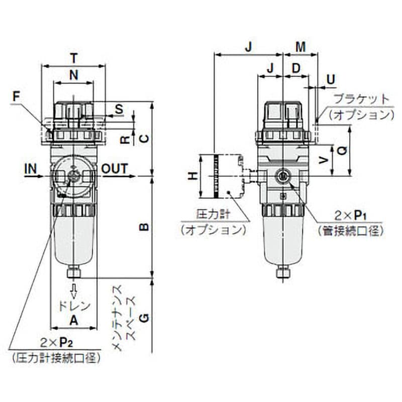 フィルタレギュレータ AW-Aシリーズ ねじの種類Rc 最高使用圧力1.0MPa 管接続口径Rc1/8 ボディサイズ20 AW20-01G-A