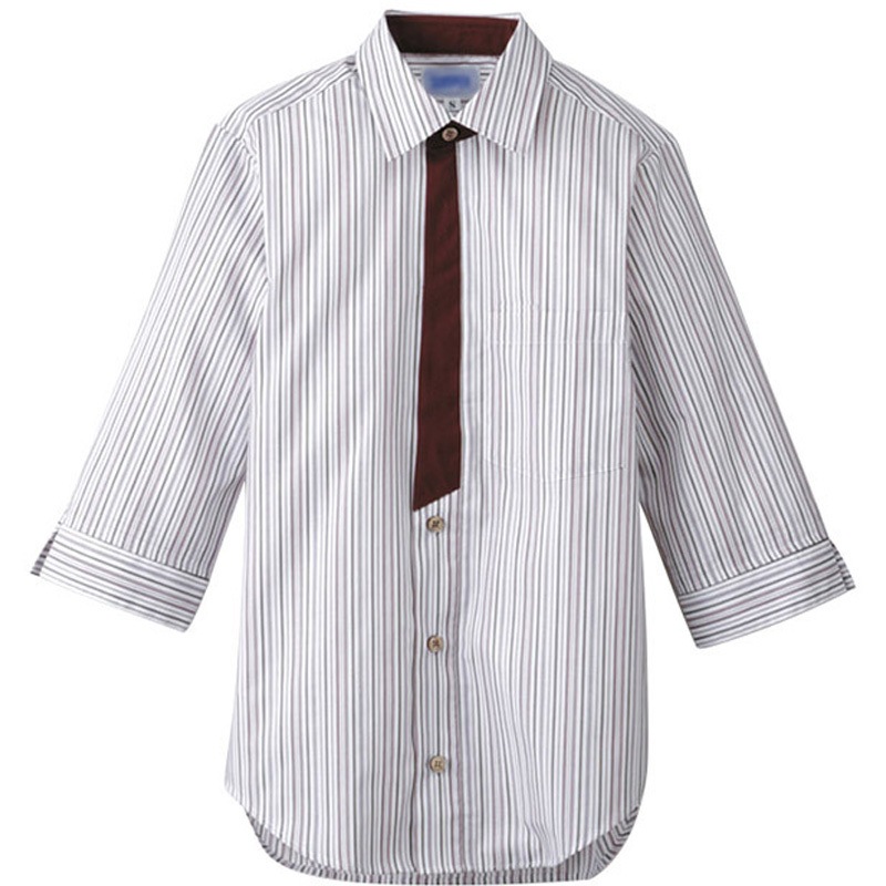 BT3121 七分袖シャツ(先染めストライプ) サーヴォ(旧:サンペックスイスト) 男女兼用 エンジ色 サイズSS  BT3121