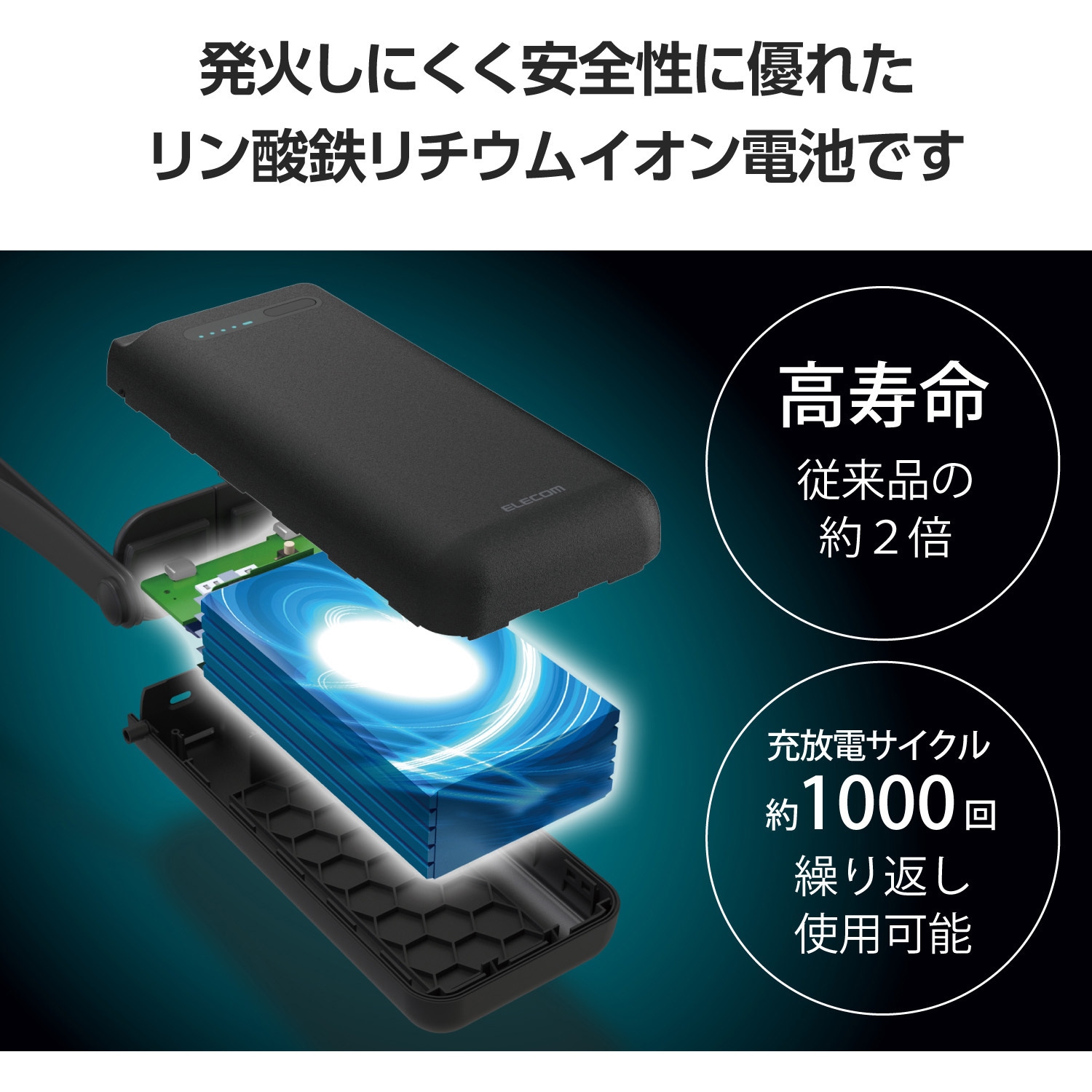 DE-C41-30000BK モバイルバッテリー 30000mAh 大容量 防水防塵 IP44