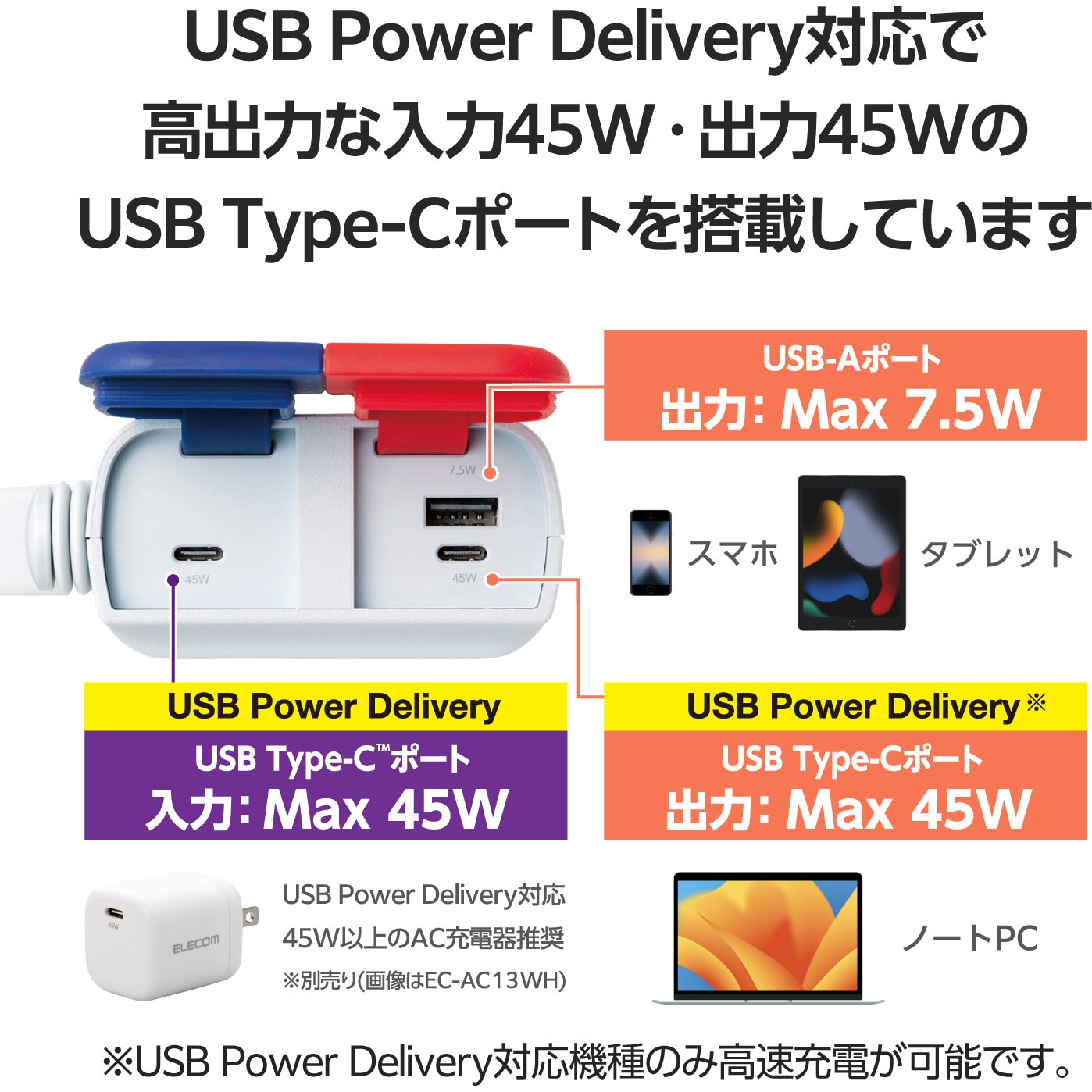 DE-C41-30000LGY モバイルバッテリー 30000mAh 大容量 防水防塵