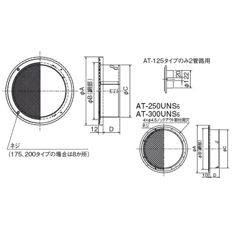 AT-300UNS5 SUS製 薄形ベントキャップ 網10M 1個 メルコエア