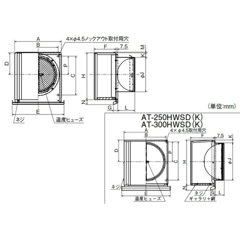 深型スクエアフード　AT-250HWSD AT-250HWSD SUS製 深形スクエアフード 横ギャラリ 網10M FD72度 ワイド