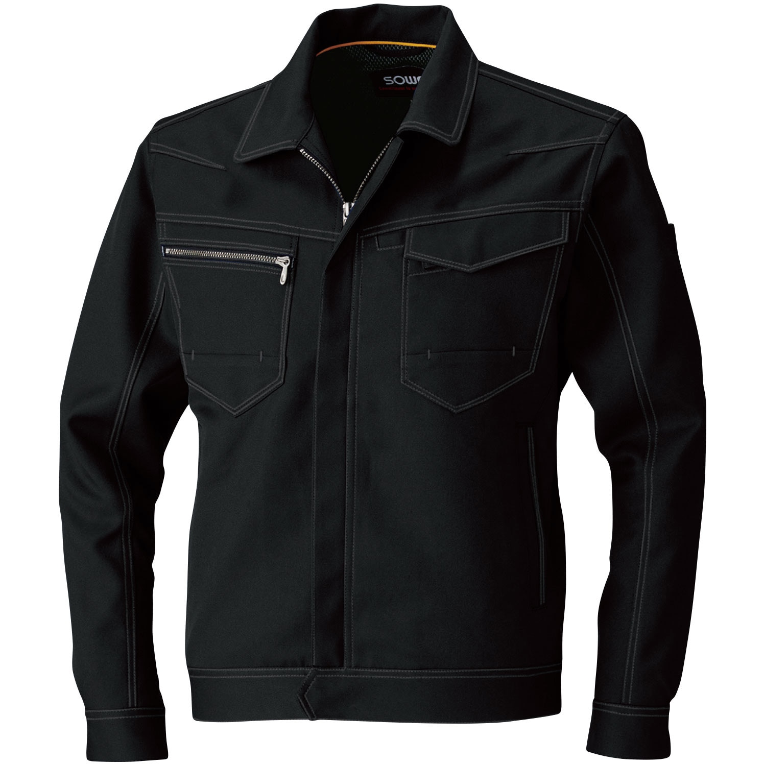 9663 9663 長袖ブルゾン 桑和 混率(%):綿10  ポリエステル90 定番 ブラック色 6L着丈72cm