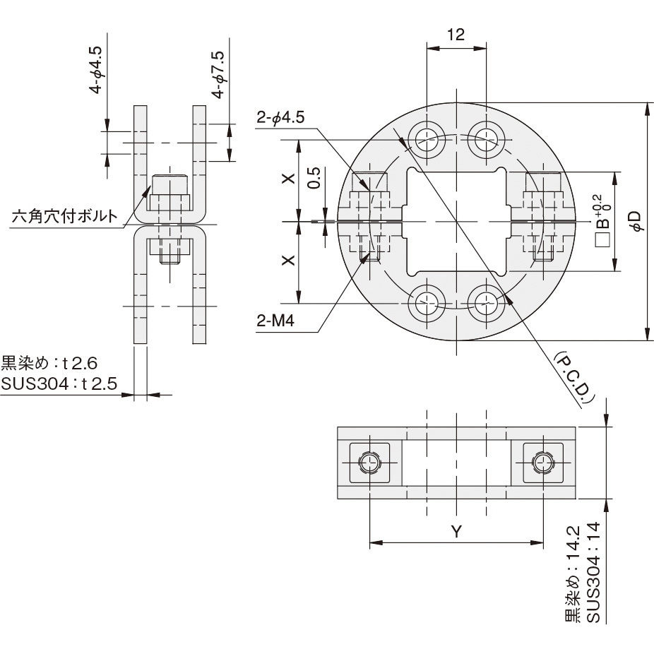 BS36CP4 シャフトブラケット(角シャフト用) 4穴付タイプ 岩田製作所 外