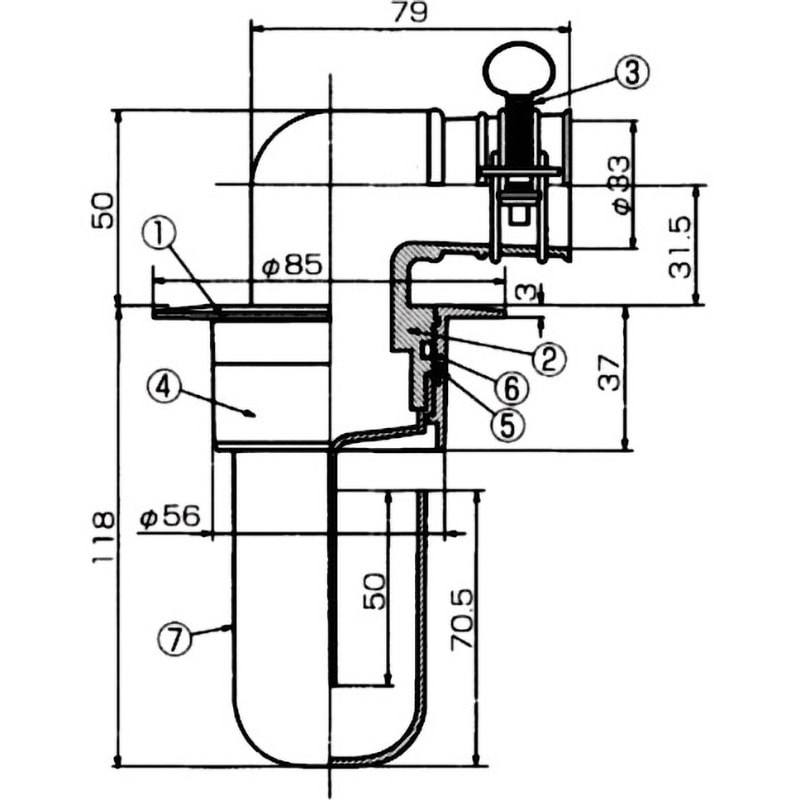 D-STCB5-VU 50 スーパートラップ付洗濯機用床排水金具(VU50専用)85mm 1