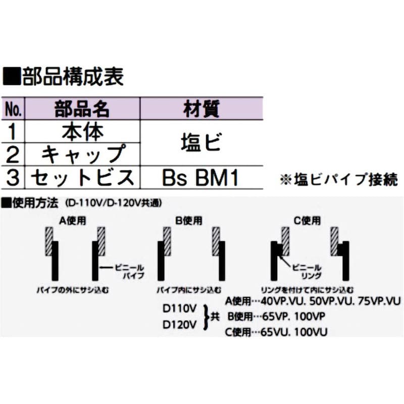 D-110V-M 65・50VP・VU共用 露出型ベントキャップ・塩ビ製 アウス 20メッシュ・アミ付 - 【通販モノタロウ】