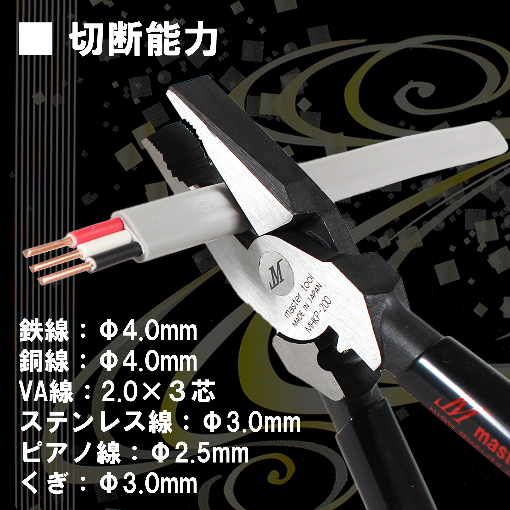 MHKP-200 偏心電工ペンチ 1本 MASTERTOOL 【通販モノタロウ】