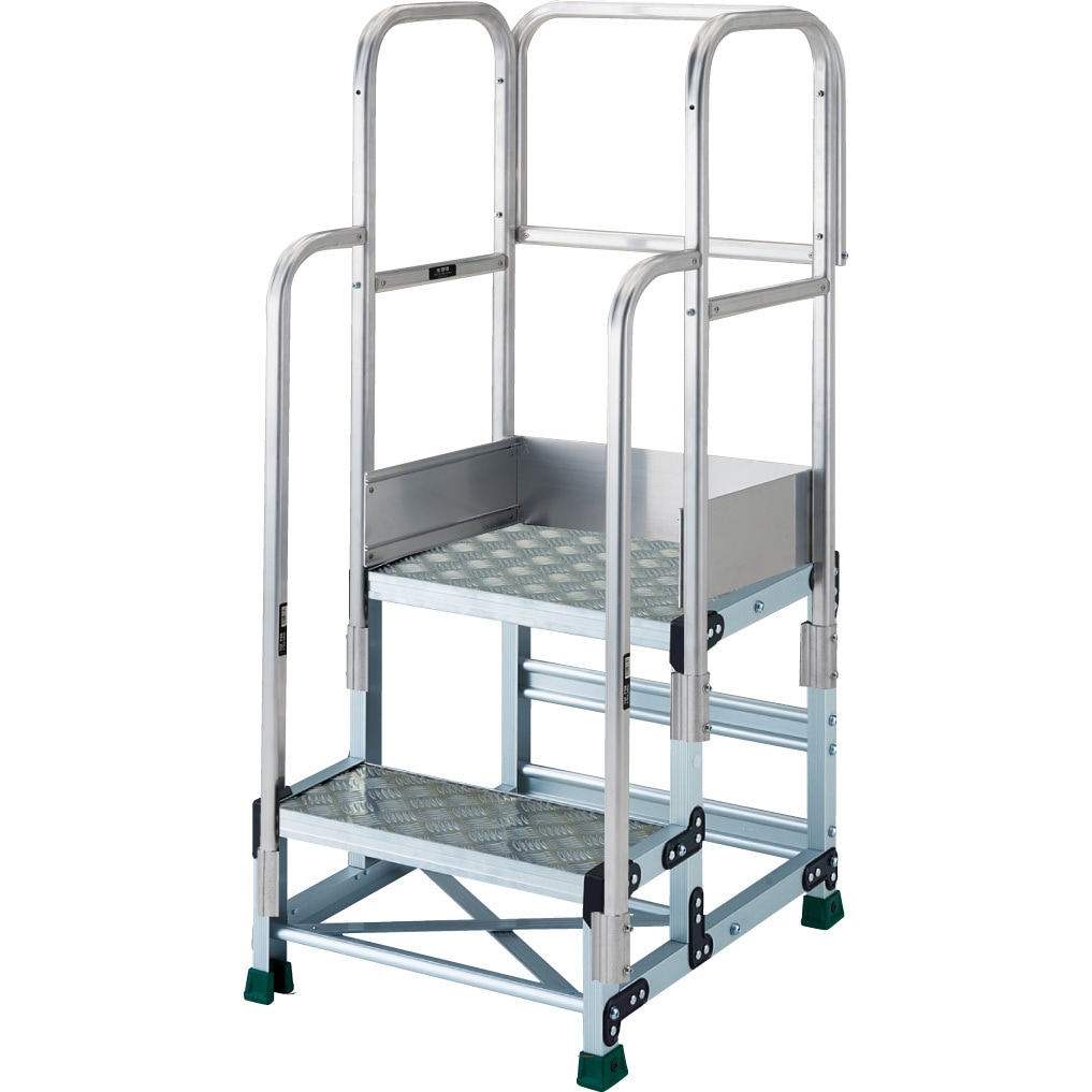 TRUSCO アルミ製作業用踏台 TSFC-255-TF250 縞板タイプ 2段 高さ0.5m 天板寸法500×400 段高250mm フルセット手すり付き トラスコ中山 株 TRUSCO アルミ製作業用踏台 縞板タイプ 2段 高さ0.5m