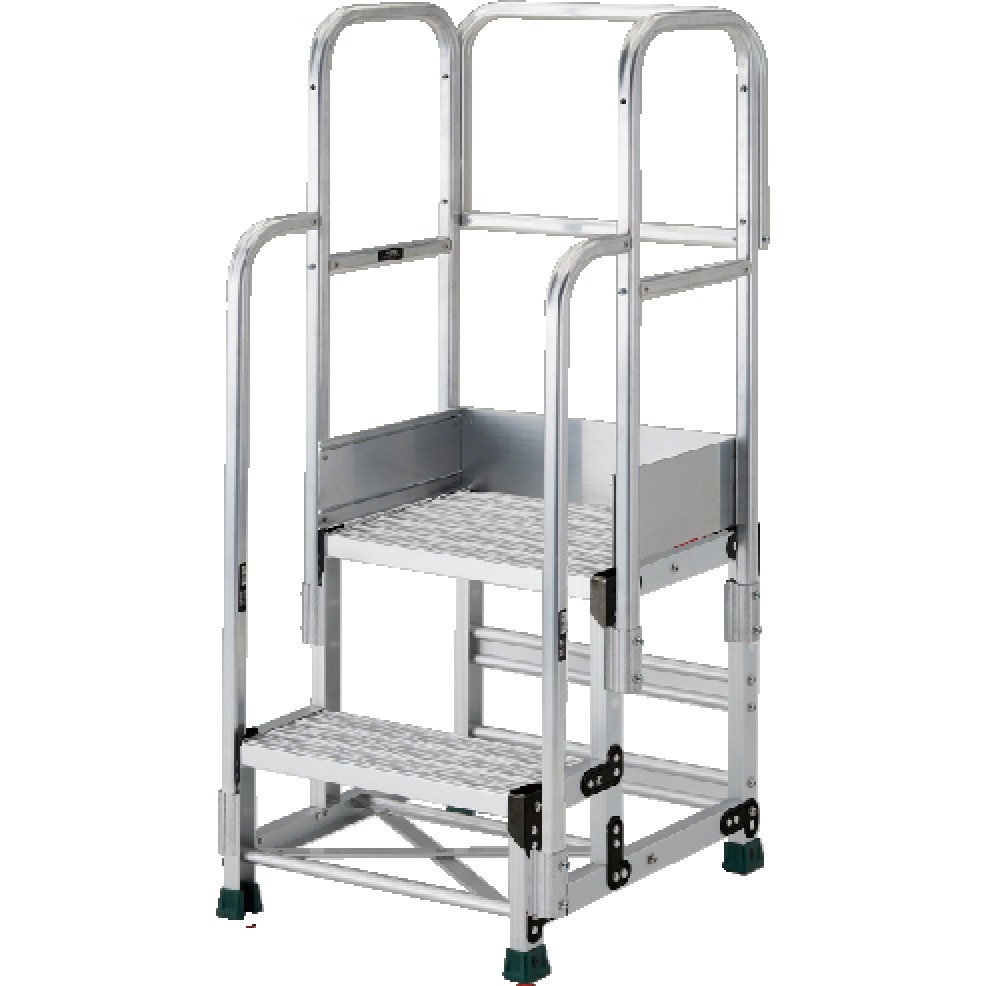 ■アルミ製作業用踏台 グレーチングタイプ 4段 高さ1.2m 天板寸法600×400 段高300mm フルセット手すり付き[送料別途見積り][店頭受取不可] アルミ製グレーチング作業用踏台 | トラスコ中山 | MISUMI(ミスミ)