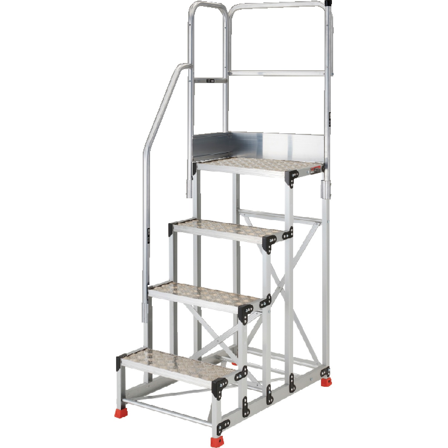 TSFC-4610-TKL250 アルミ製作業用踏台 縞板タイプ 4段 階段片手すり天場二方付 TRUSCO 段高250mm  TSFC-4610-TKL250