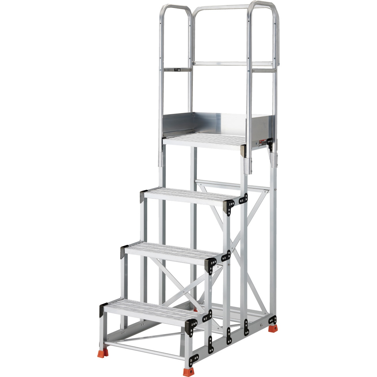 TSFGR-4610-TS250 アルミ製作業用踏台 グレーチングタイプ 4段 天場三方手すり付 TRUSCO 段高250mm  TSFGR-4610-TS250