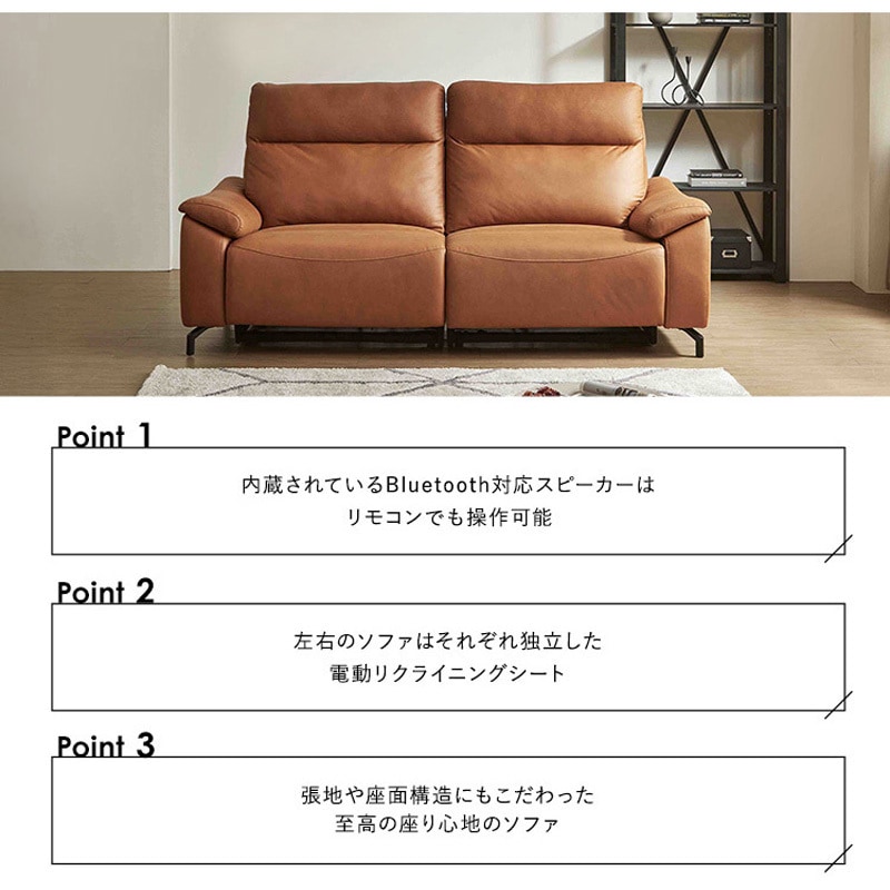 SH-24-SWS-LF--CA Bluetooth対応スピーカー内蔵 2人掛けレザー
