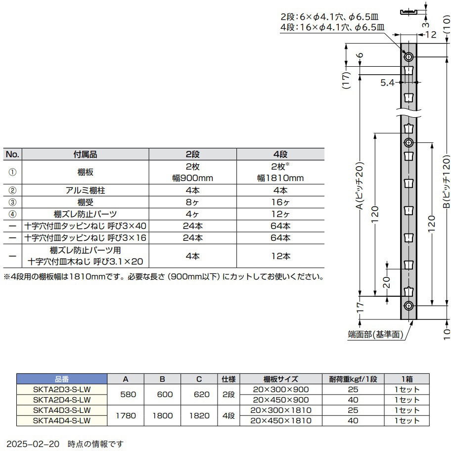 SKTA4D4-S-LW 棚板・棚柱セット 4段 LAMP(スガツネ工業) 1組 SKTA4D4-S