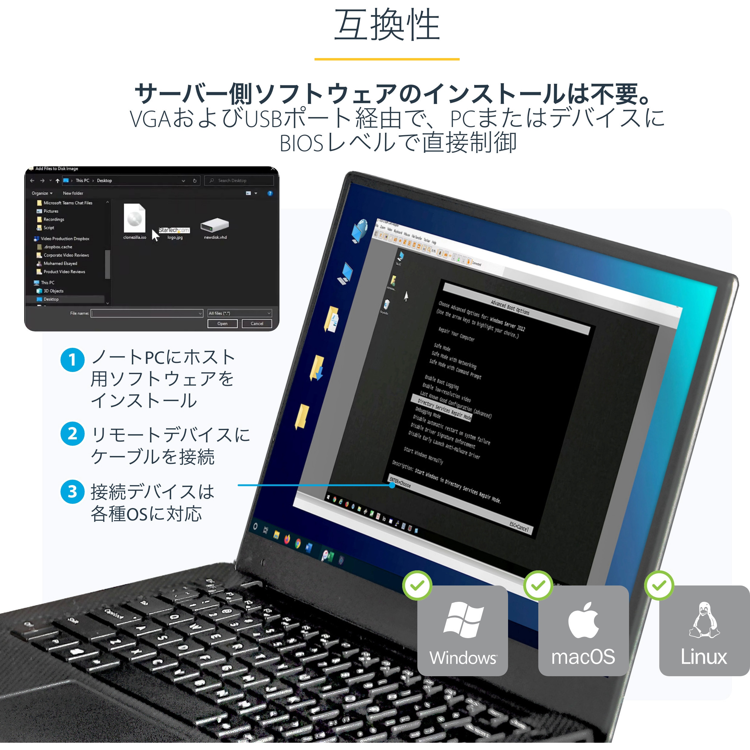 NOTECONS02 ノートパソコン接続KVMコンソール アダプタ USB接続