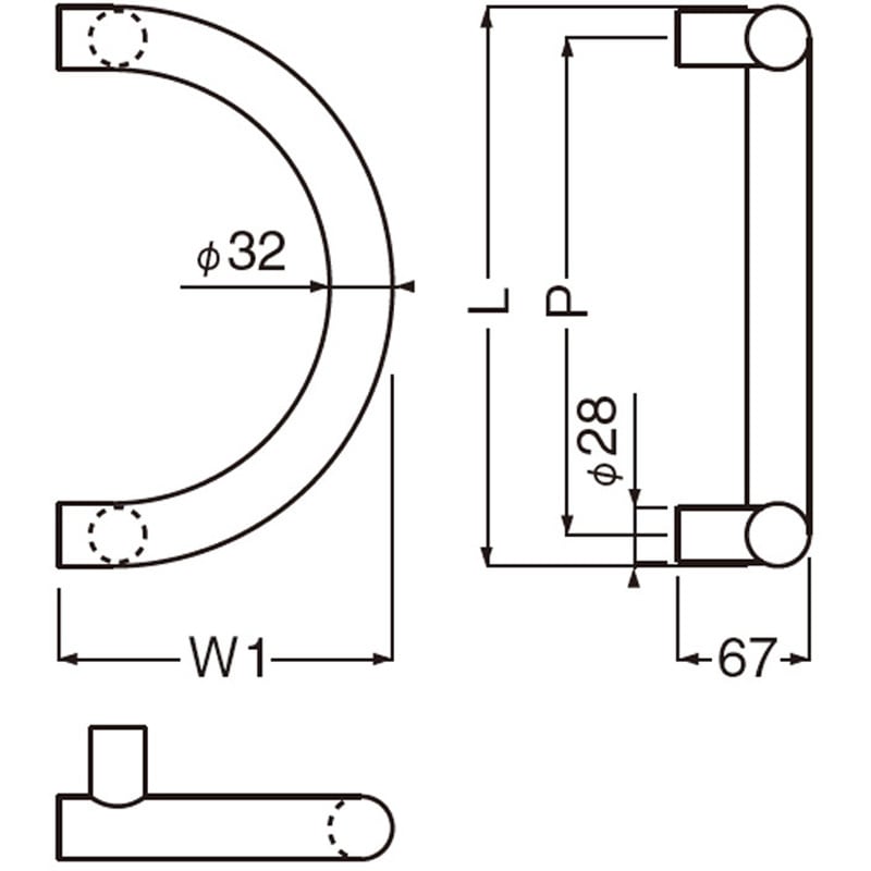 シロクマ 真鍮 U形取手 小 クローム NO-111 [A051005] シロクマU形取手 両面用 No.111 小 金（数量：1