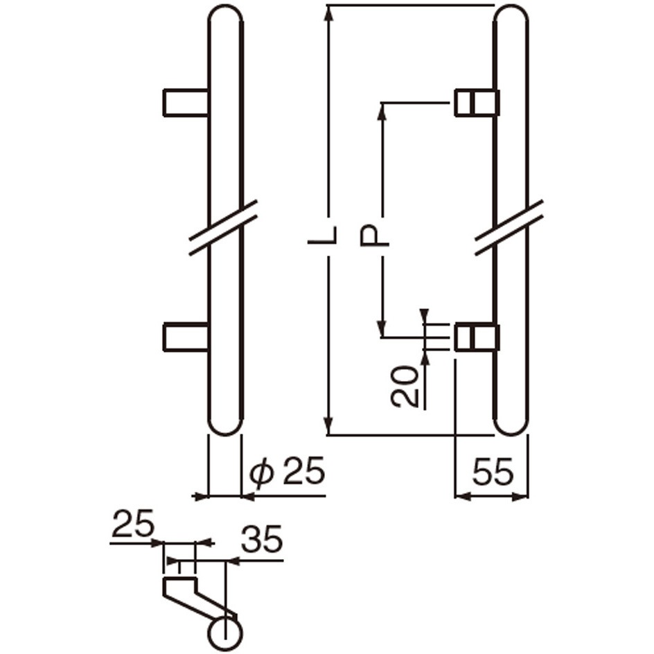 シロクマ カプセル取手L型 金 600 NO-302L 1組 シロクマ(WB) ドアー取手 L型カプセル取手 両面用 No-302L 800mm 金