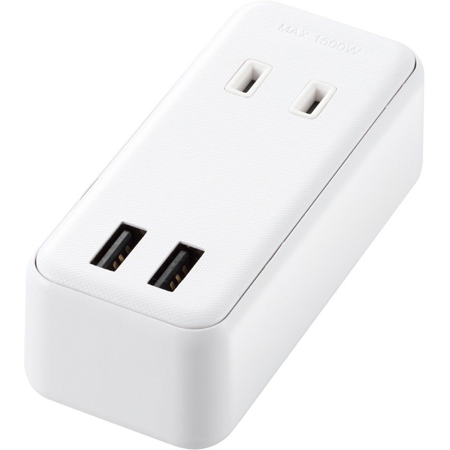MOT-U07-22WH 電源タップ 2個口 2P USB付 (コンセント×1 USB A×2 合計