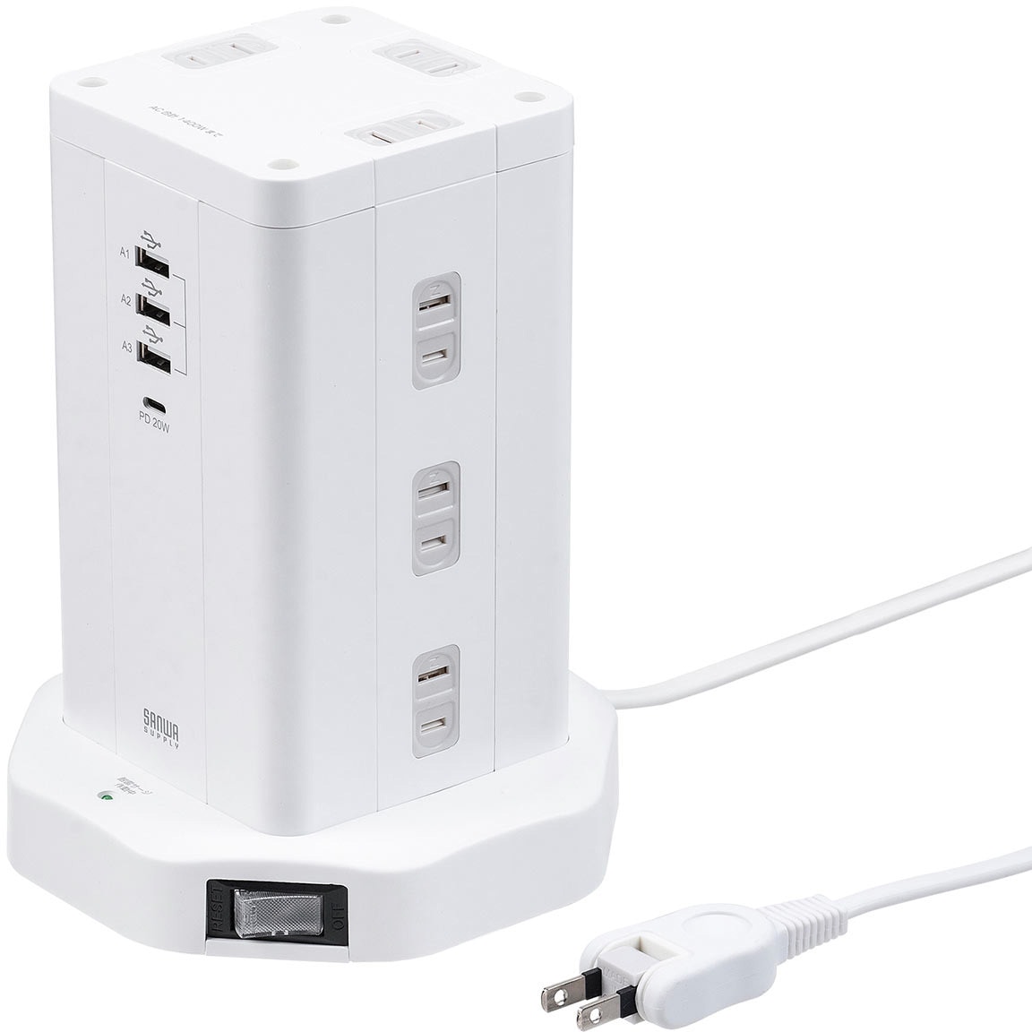 700-TAP074W 電源タップ タワー型 1本 サンワダイレクト 【通販モノタロウ】