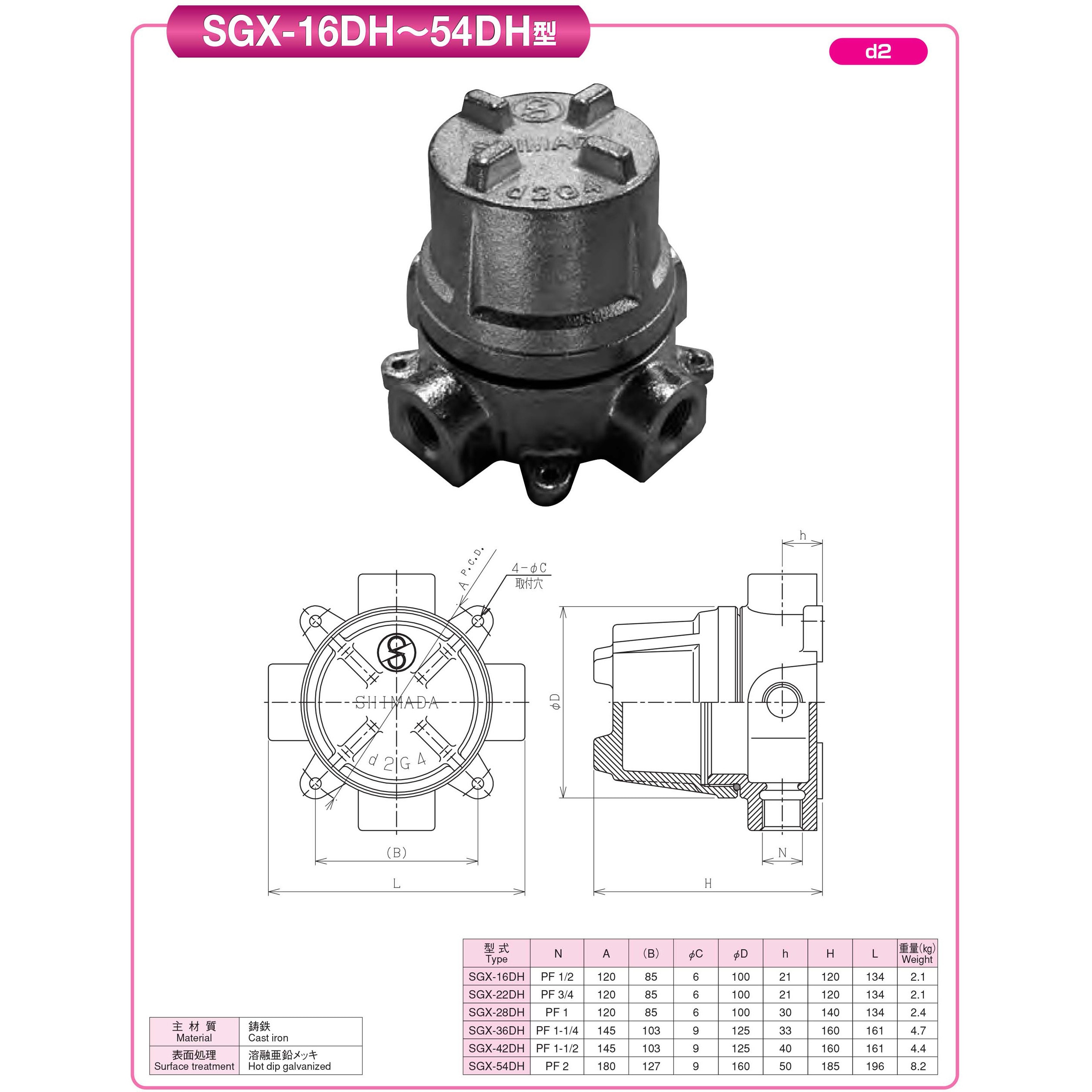 SGX-42DH 耐圧防爆4方出BOXドーム型 島田電機 1個 SGX-42DH