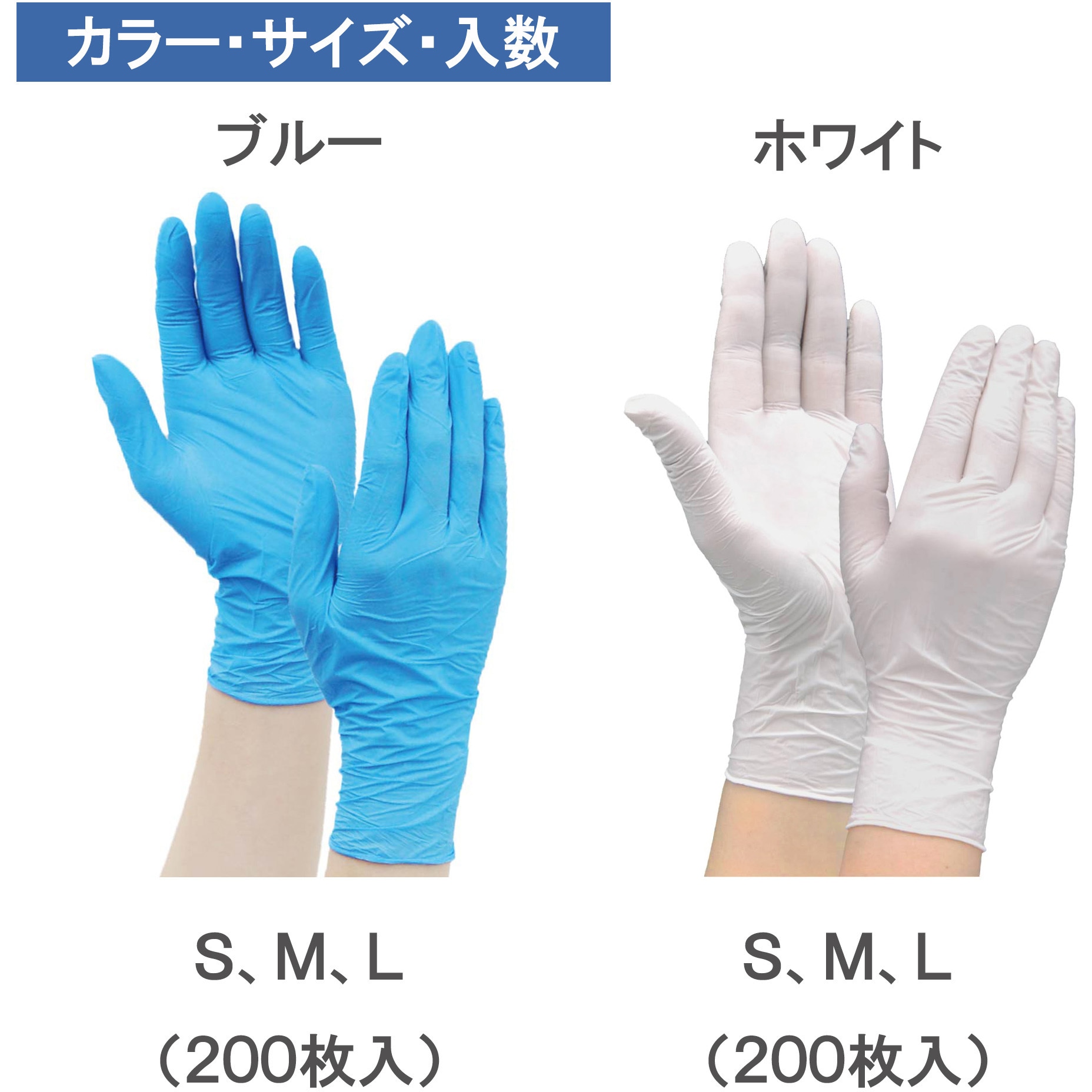 75813 検査・検診用手袋 ニトリル手袋 200枚入 竹虎 ホワイト色 サイズ
