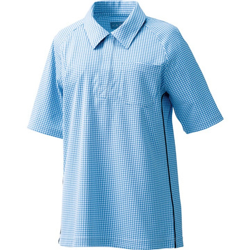 APK234-18 ニットシャツ APK234 KAZEN 男女兼用 ブルー色 サイズS