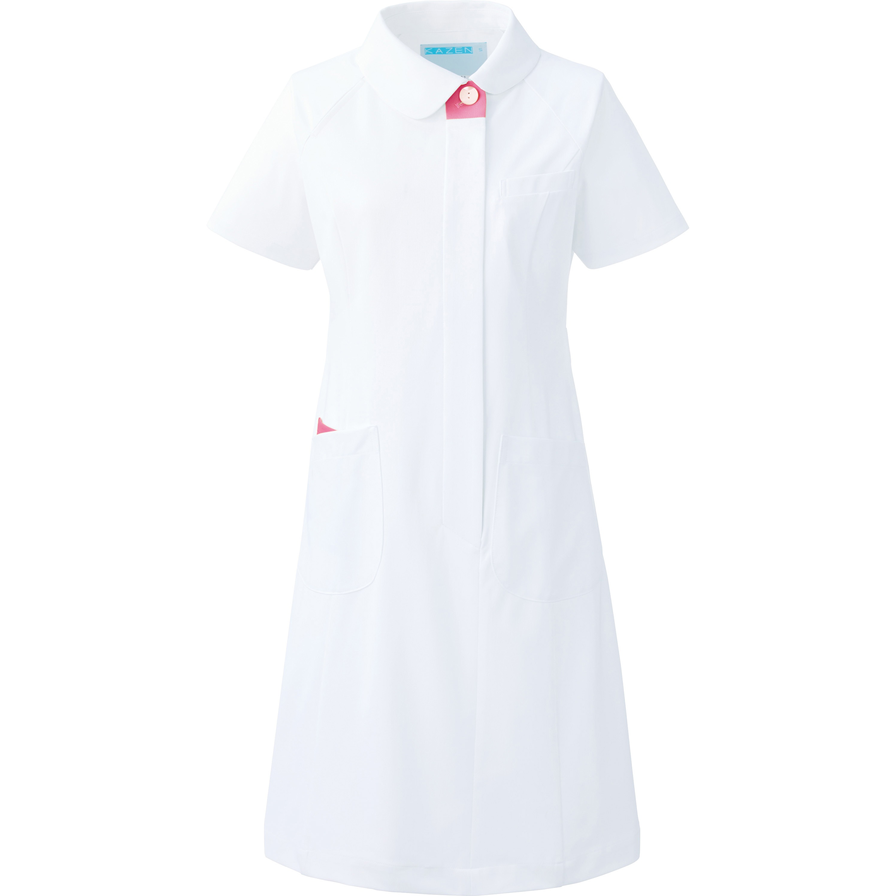 049-23 ワンピース半袖 049 KAZEN レディス ホワイト×チェリーピンク色 S