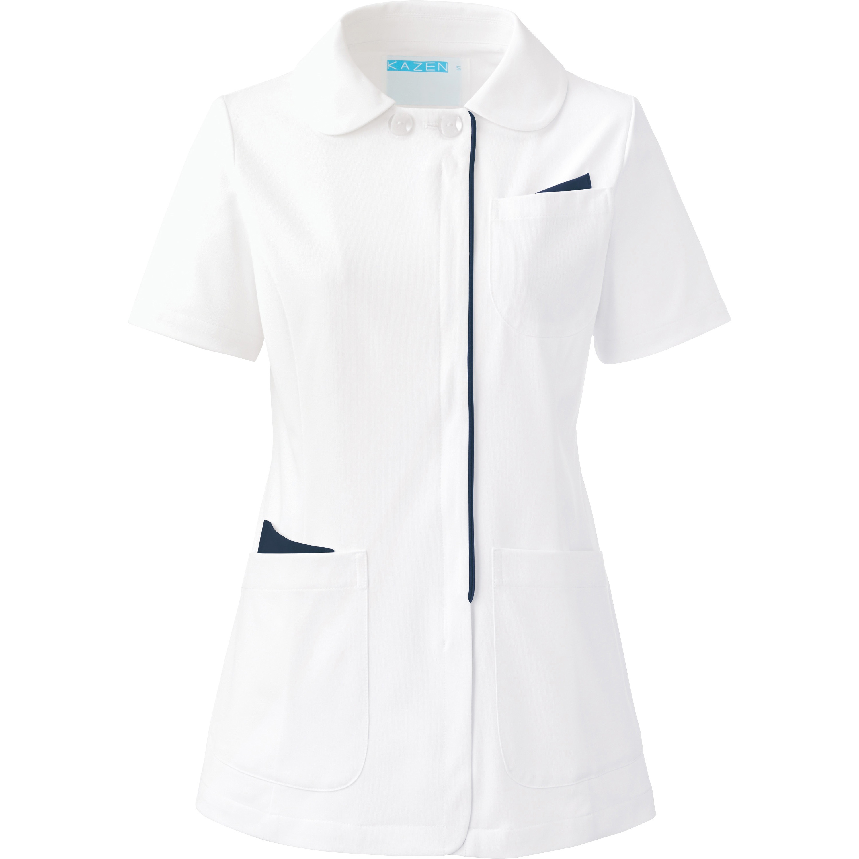 072-28 レディスジャケット半袖 072 KAZEN ホワイト×ネイビー色 3L