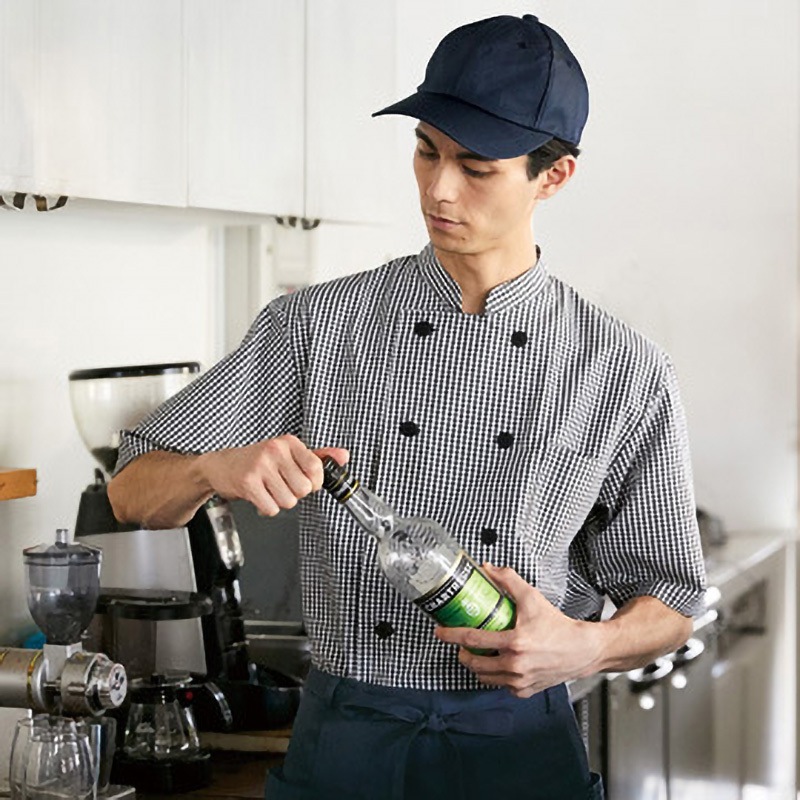 639-25 コックシャツ 639 KAZEN 男女兼用 先染ギンガムチェック 左腰