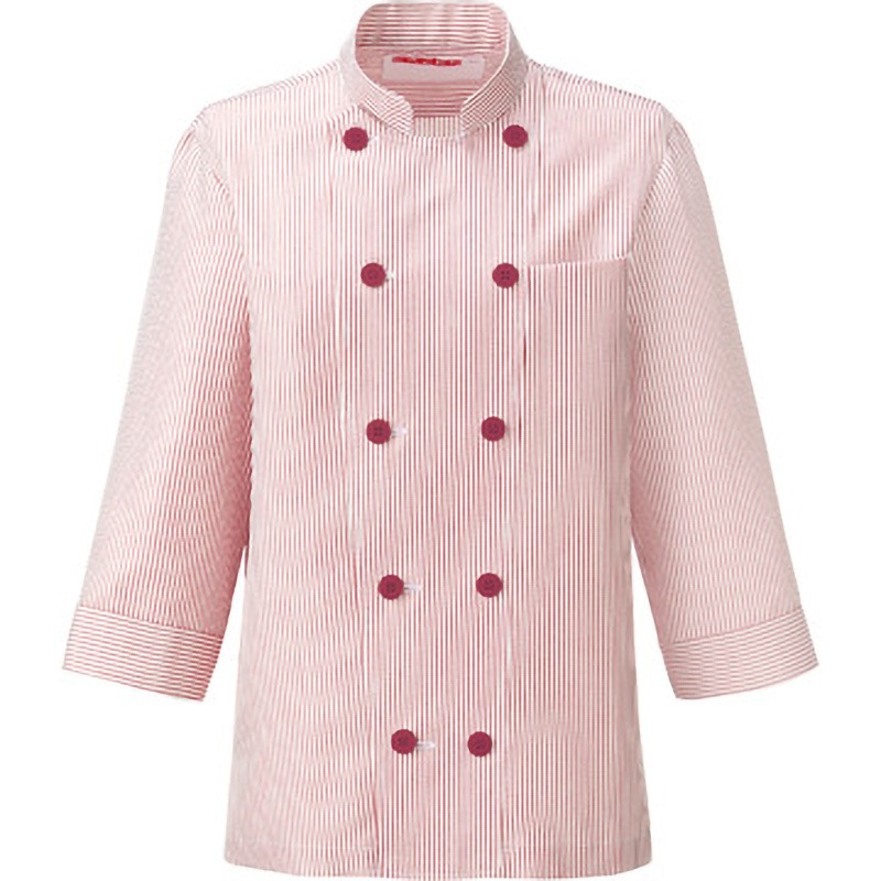 681-38 コックシャツ 681 KAZEN 男女兼用 ウィンカーストライプ ワイン