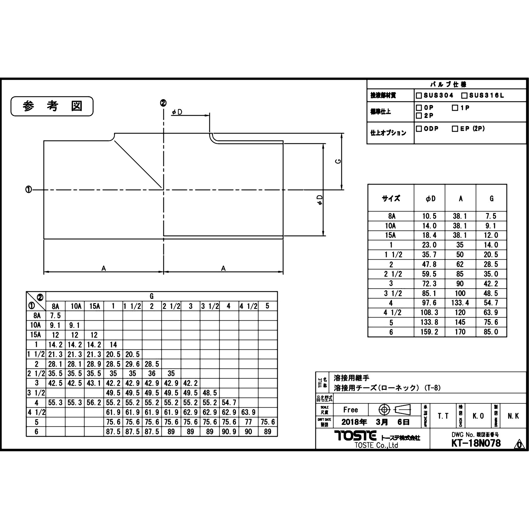 T-8(異形) SUS316L 溶接用異形チーズ(ローネック) SUS316L トーステ 