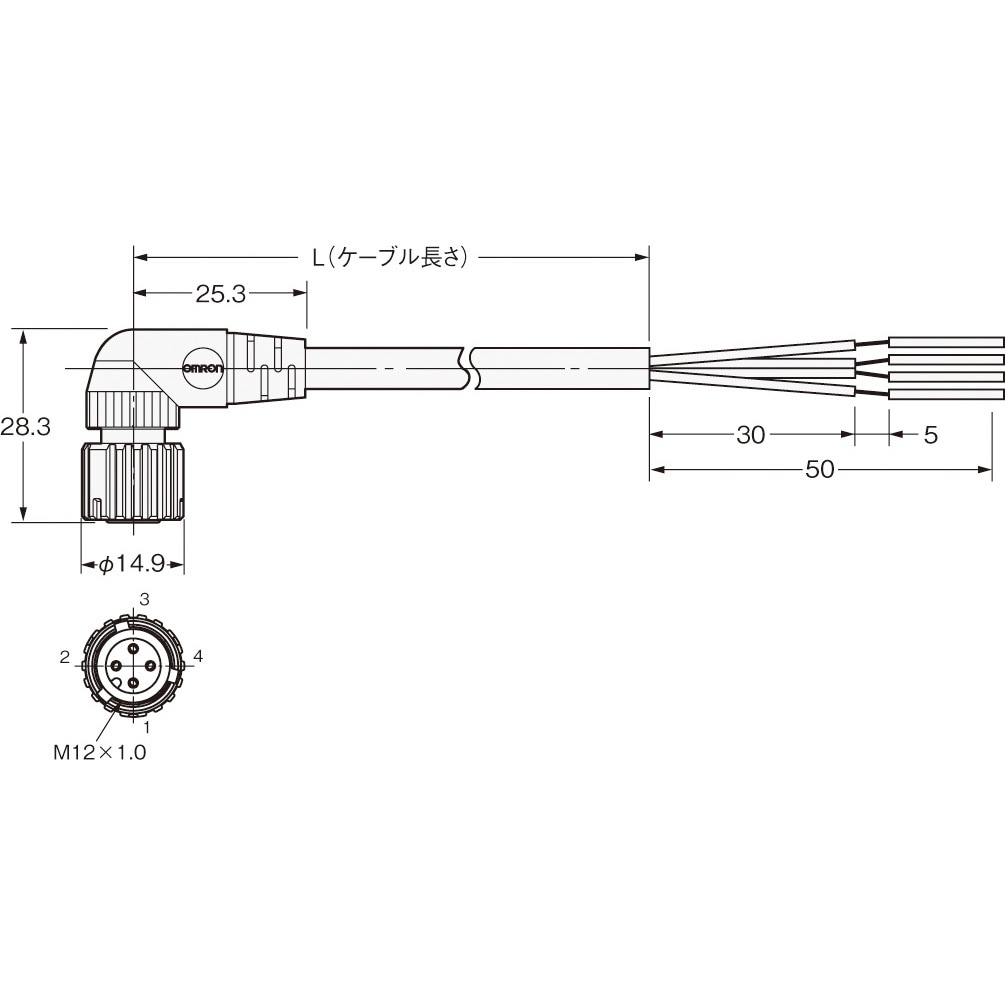 XS5F-D42C-J80-PR 丸型防水コネクタ ケーブル付コネクタ ソケット片側コネクタ XS5 omron(オムロン) ケーブル長10m   XS5F-D42C-J80-PR