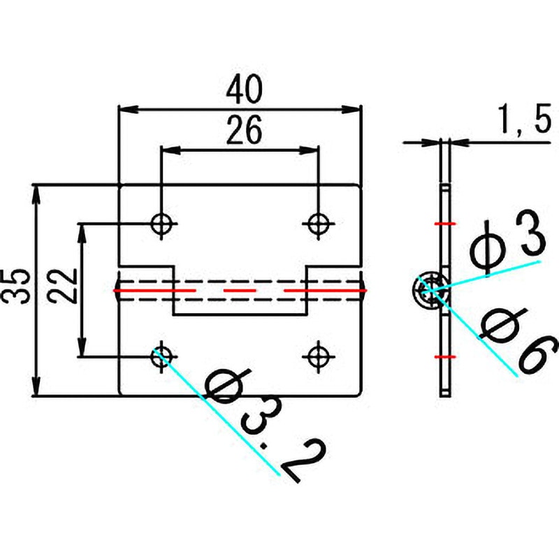 CH-002-40 ステンレス蝶番(SUS304/バフ研磨) 1個 ノーブランド
