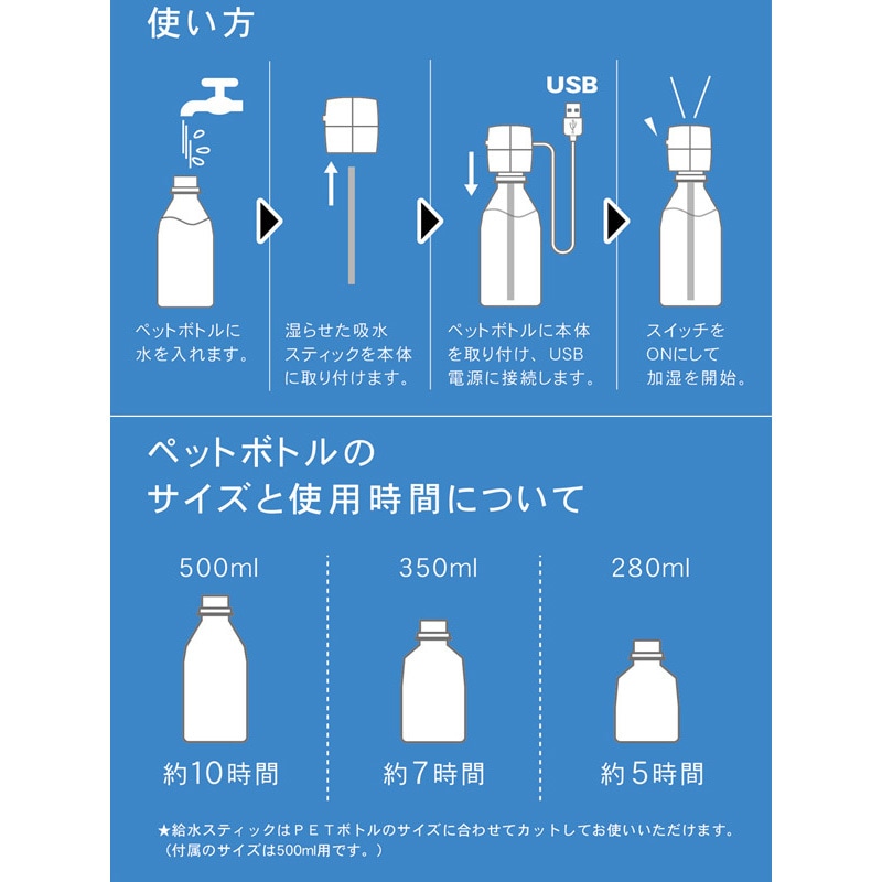 SH-CB35(BL) ペットボトル加湿器 キューブ 超音波式 1個 TOPLAND SH-CB35(BL) ペットボトル加湿器 キューブ 超音波式 1個 TOPLAND