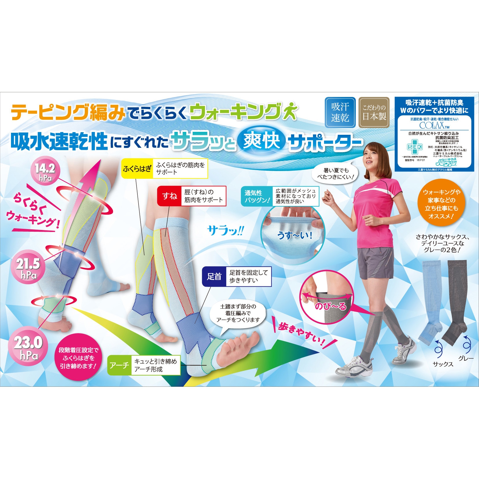 040901400 サラッと爽快ウォーキング足サポーター 1組(2枚) セルヴァン