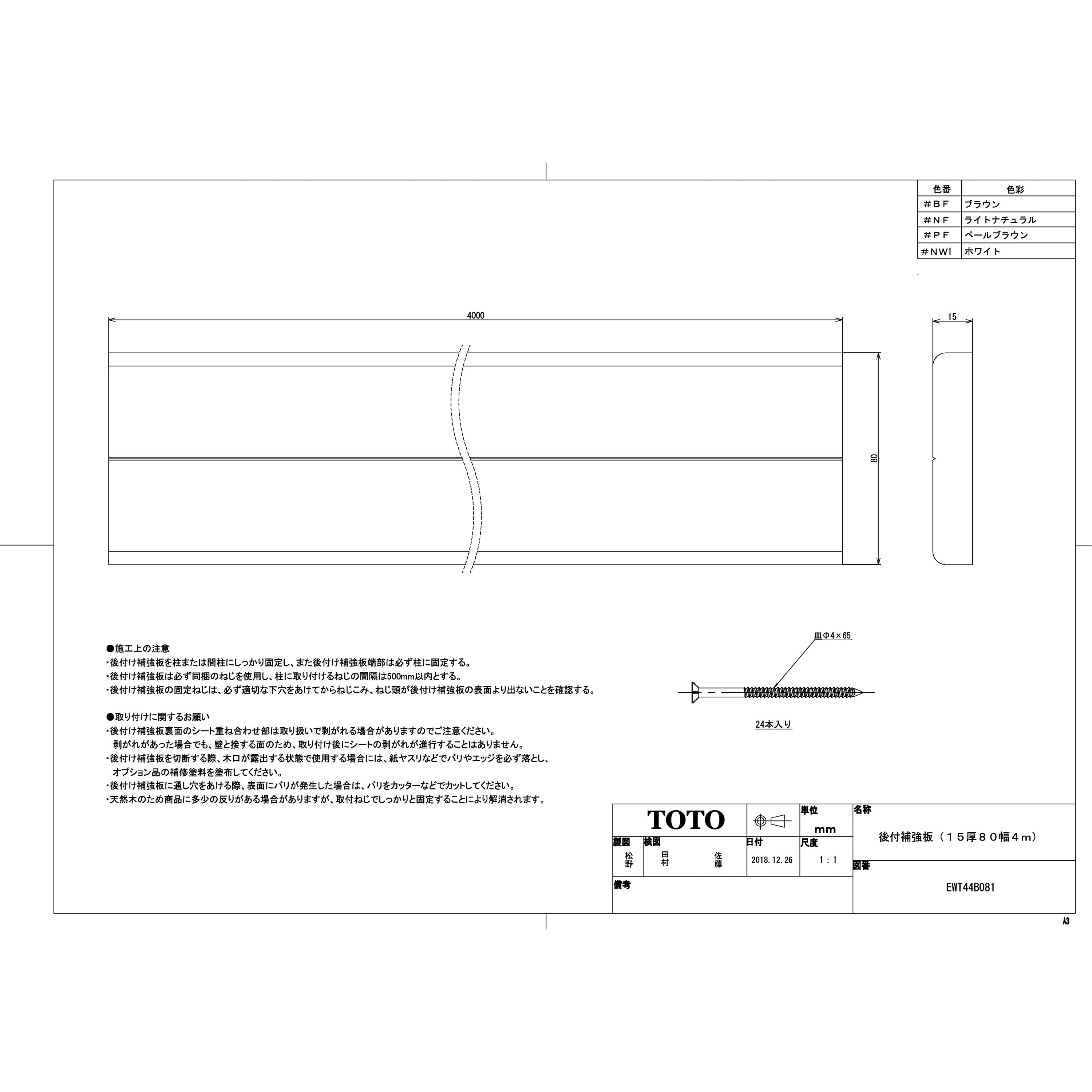 EWT44B081 #NF フリースタイル手すり 後付補強板 1セット TOTO 【通販