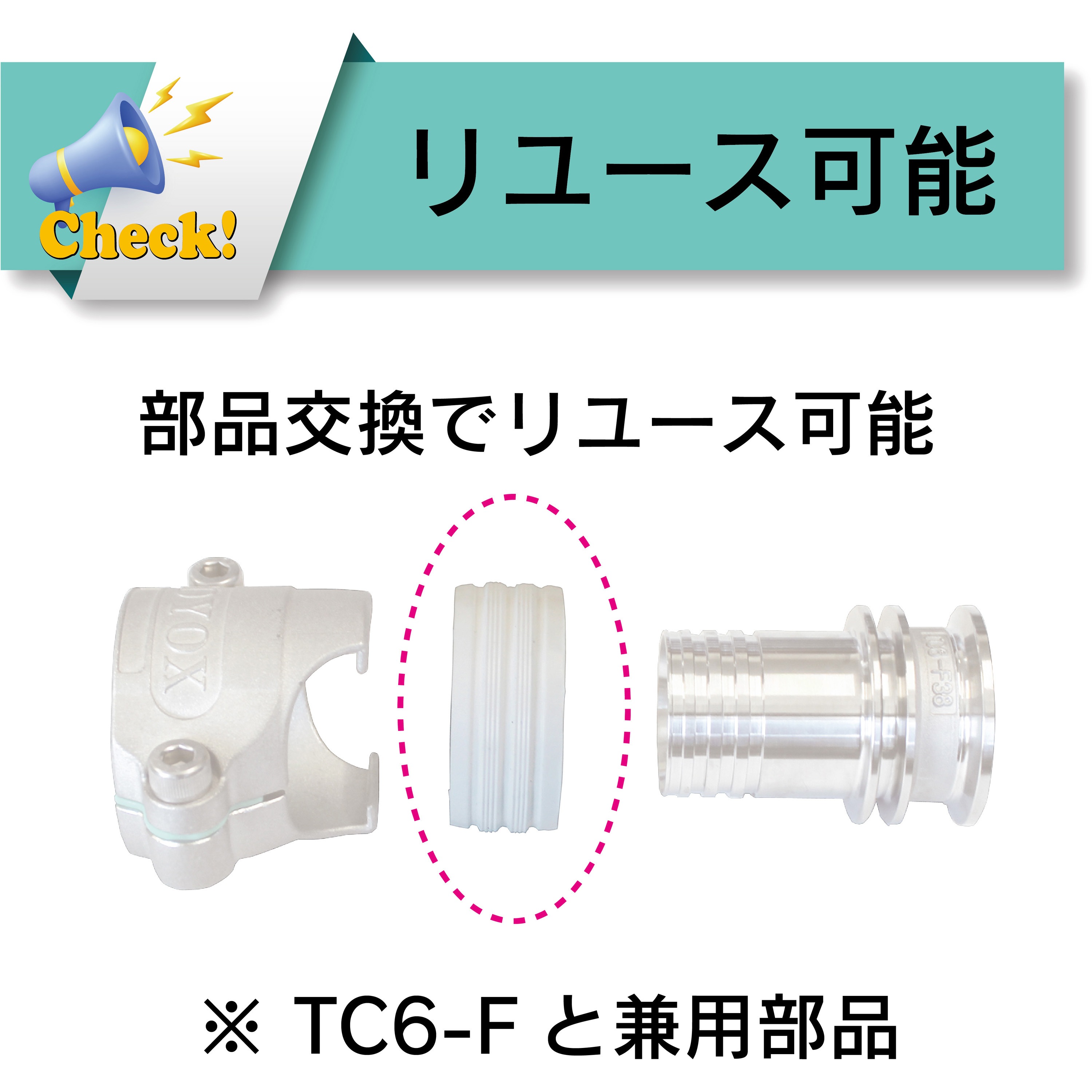 TC6-CS38 漏れ抜け防止ホース継手 カムロックタイプ ステンレス製[トヨ