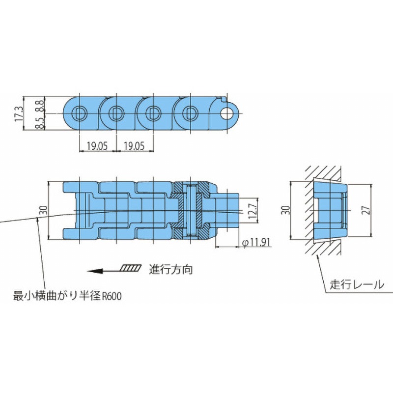RSP60-CU-LFW-L プラブロックチェーン RSP-CU形(曲線搬送用) 椿本