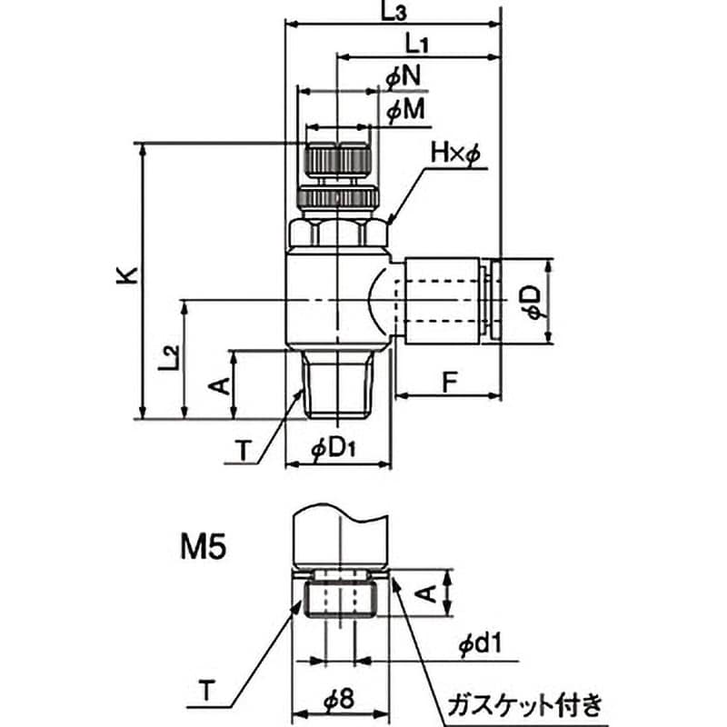 ASC6-R1/4-O コンパクトスピードコントローラ(エルボタイプ