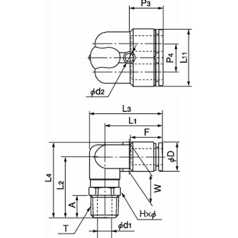 にぶぶ 1/2 ALY8-R1/8 プッシュワン Aシリーズ 90°ブランチエルボ ニッタ 空気 水