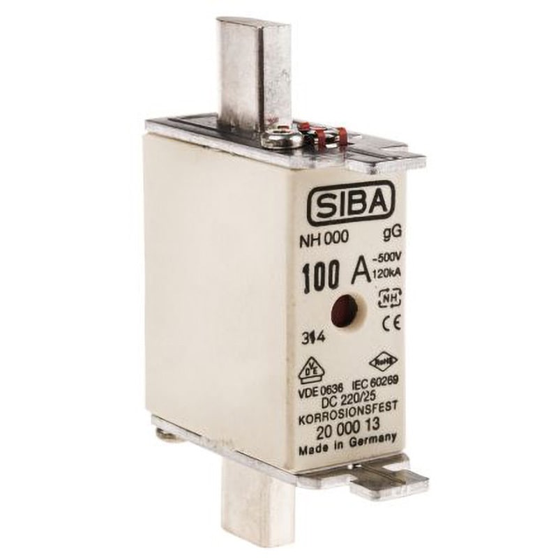 20-000-13/100E1 SIBA ヒューズリンク SIBA AC500V 100A 規格IEC 60269-2-1 サイズ54×20.5×40.5mm 1袋(3個)
